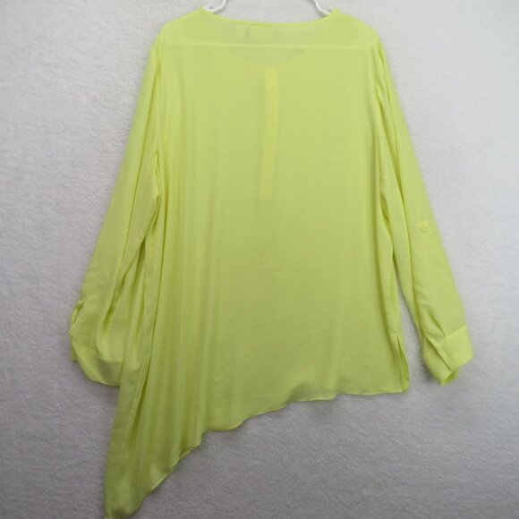 Chicos Shirt Womens Size Extra Large Asymmetrical Yellow Blouse Roll Tab Sleeve - Picture 3 of 11
